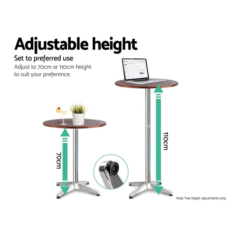 Outdoor Bistro Set Bar Table Stools Adjustable Aluminium Cafe 3PC Wood