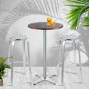 Outdoor Bistro Set Bar Table Stools Adjustable Aluminium Cafe 3PC Wood