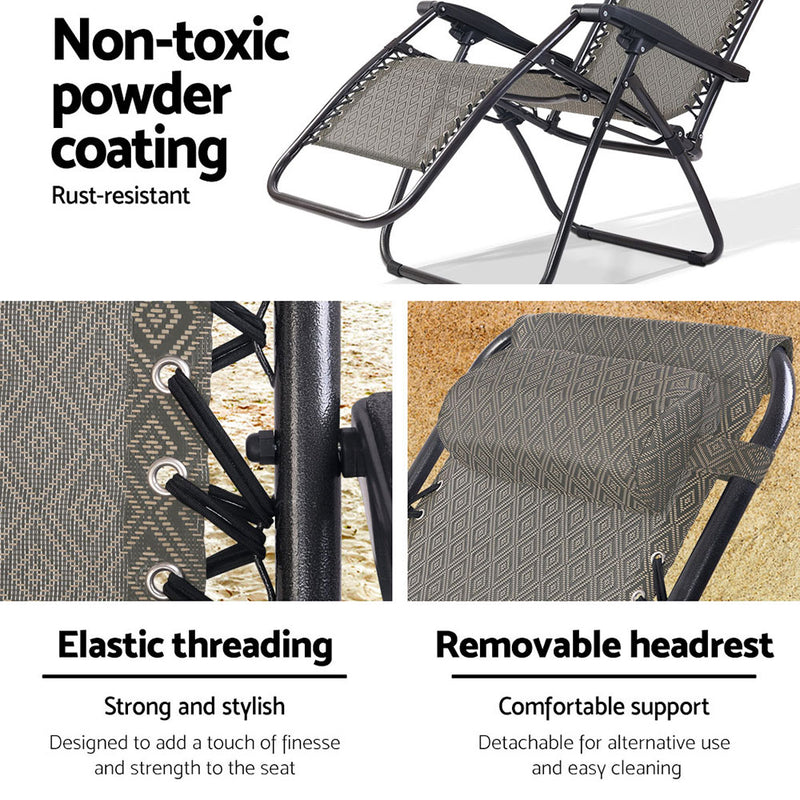 Zero Gravity Recliner Chairs Outdoor Sun Lounge Beach Chair Camping - Beige