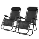 Set of 2 Zero Gravity Chairs Reclining Outdoor Furniture Sun Lounge Folding Camping Lounger Black