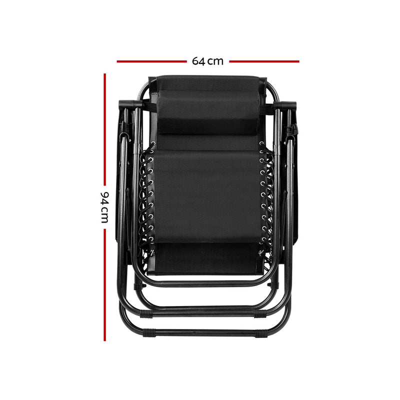 Set of 2 Zero Gravity Chairs Reclining Outdoor Furniture Sun Lounge Folding Camping Lounger Black
