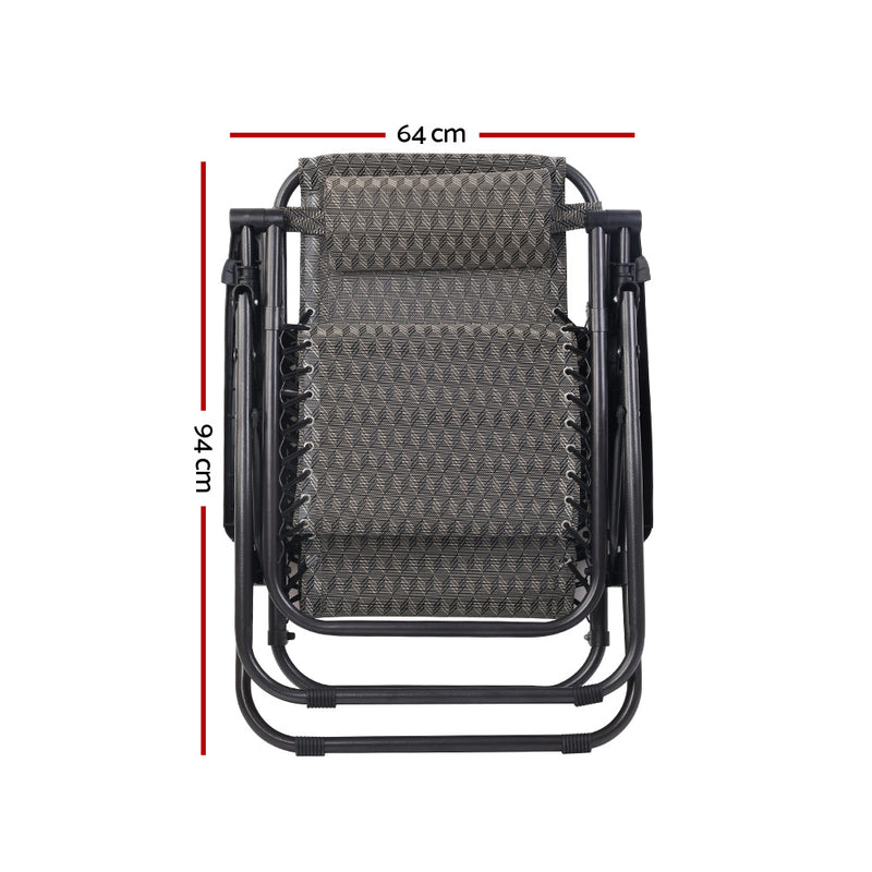 Set of 2 Zero Gravity Chairs Reclining Outdoor Furniture Sun Lounge Folding Camping Lounger Grey