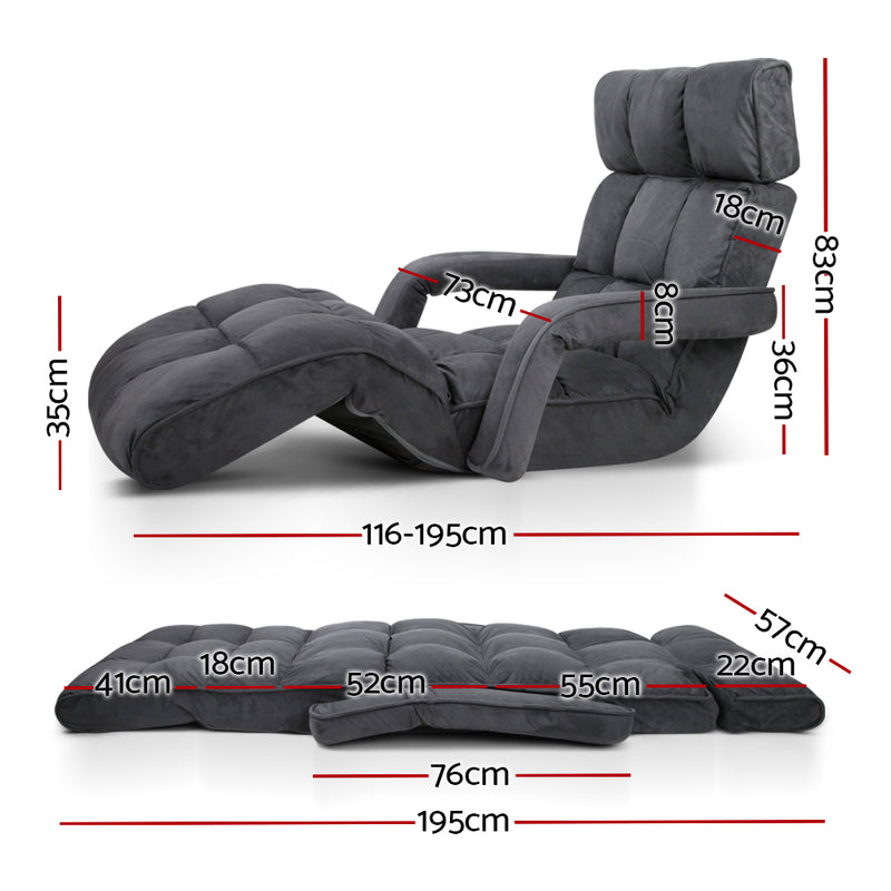 Adjustable Lounger with Arms - Charcoal
