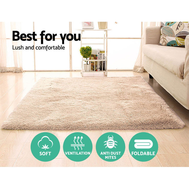 140x200cm Floor Rugs Large Ultra Soft Shaggy Rug Carpet Mat Area Beige