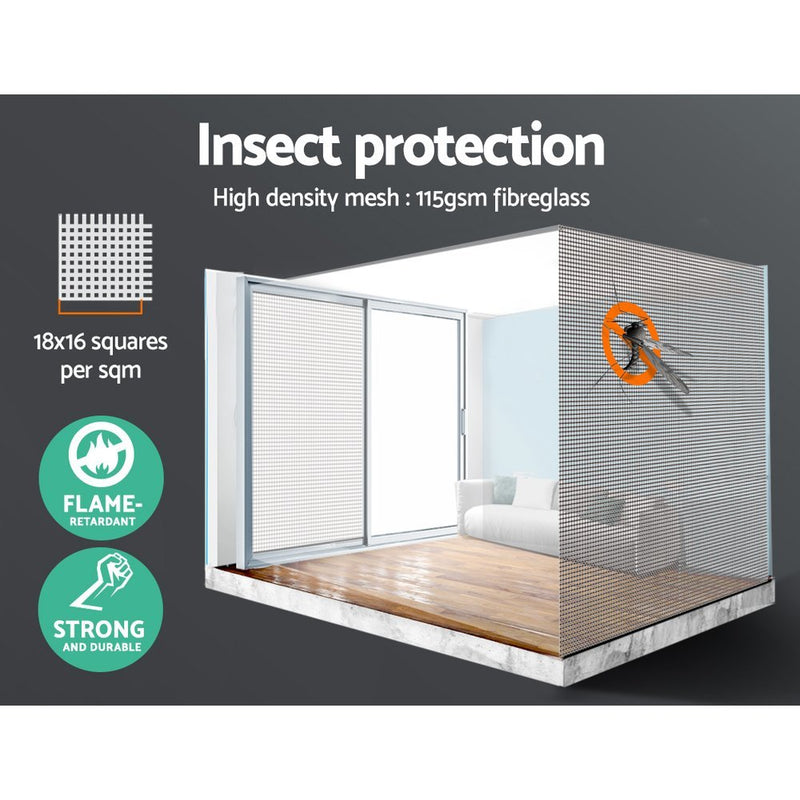 Retractable Magnetic Fly Screen Flyscreen Door Mesh Sliding 1.2m x 2.1m Grey