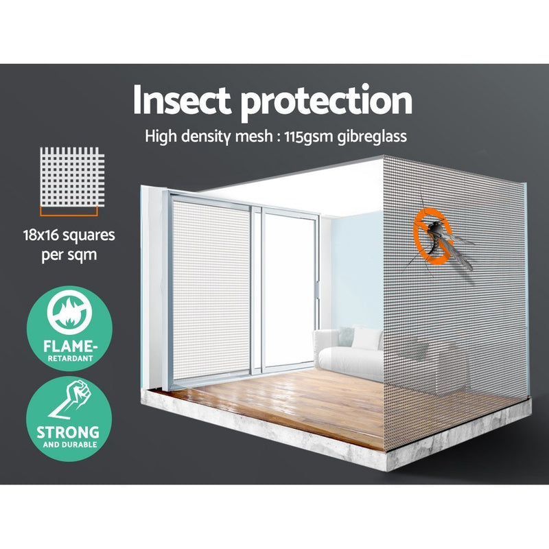 Retractable Magnetic Fly Screen Flyscreen Door Mesh Sliding 1.8m x 2.1m Grey