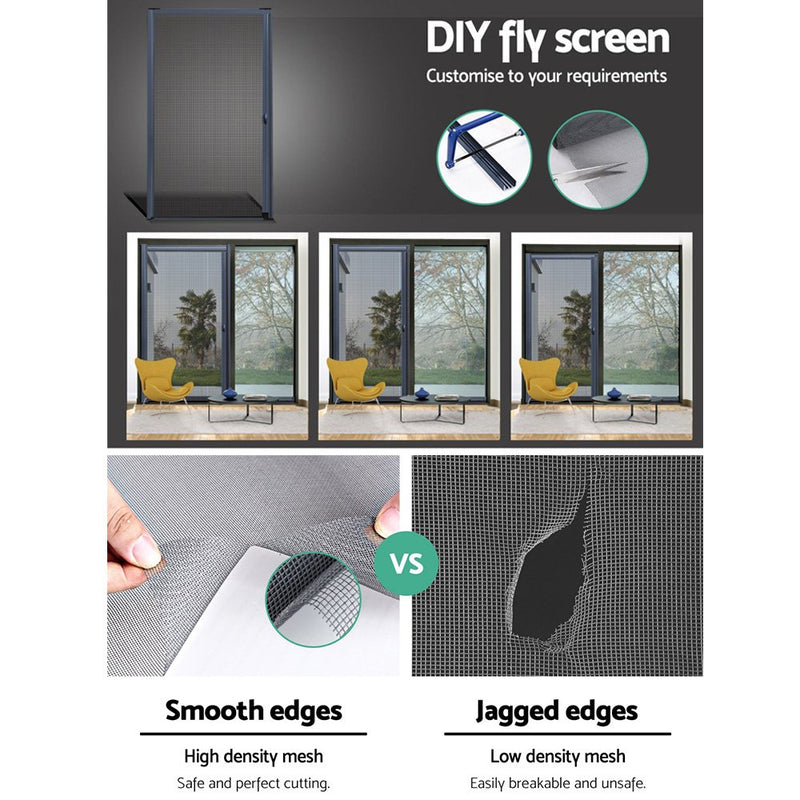 Retractable Magnetic Fly Screen Flyscreen Door Mesh Sliding 1.2m x 2.1m Grey