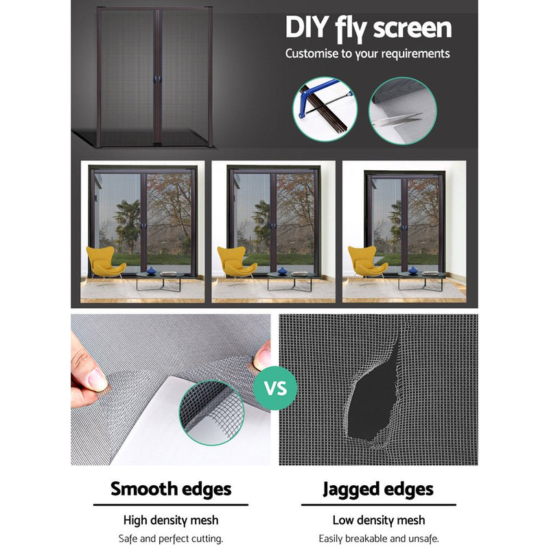 Retractable Magnetic Fly Screen Flyscreen Door Mesh Sliding 1.8m x 2.1m Brown