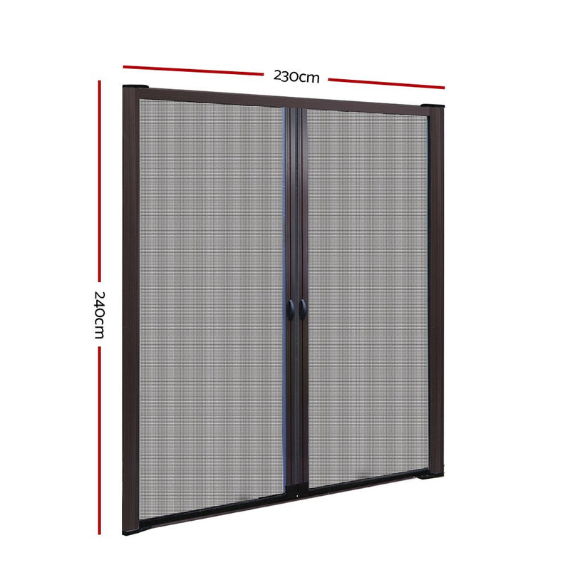 Retractable Magnetic Fly Screen Flyscreen Door Mesh Sliding 2.3m x 2.4m Brown