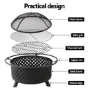 30 Inch Portable Outdoor Fire Pit and BBQ - Black