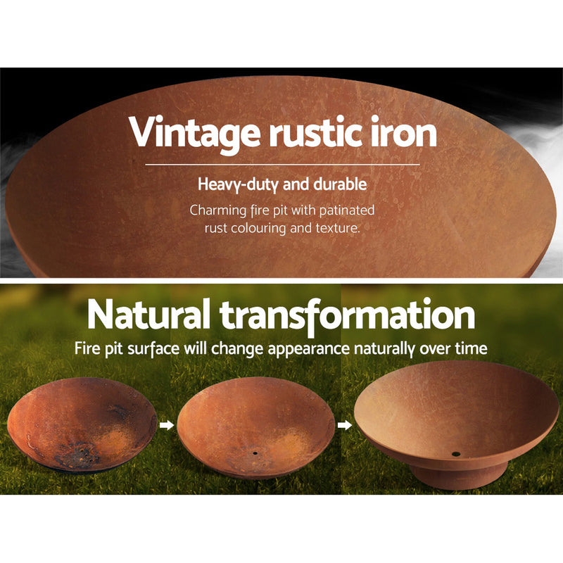 Rustic Fire Pit Vintage Campfire Wood Burner Rust Outdoor Iron Bowl 70CM