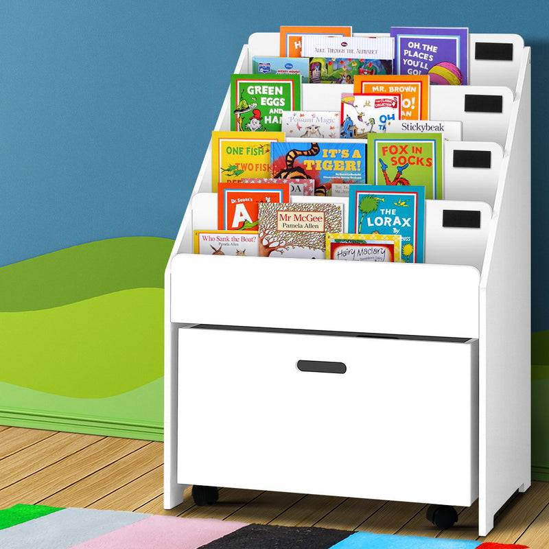 Keezi Kids Bookcase Childrens Bookshelf Organiser Storage Shelf Wooden White