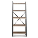 Bookshelf 5Tier Metal Bookcase Bookshelves Oak Book Shelf Display Storage