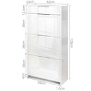 24 Pair High Gloss Wooden Shoe Cabinet - White