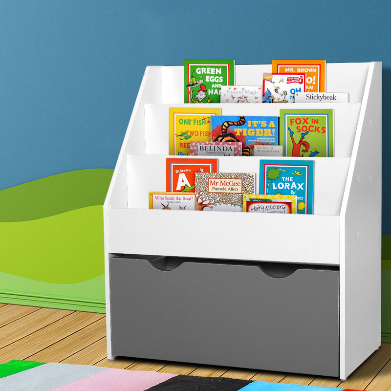 Keezi Kids Bookshelf Childrens Bookcase Organiser Storage Shelf Wooden White