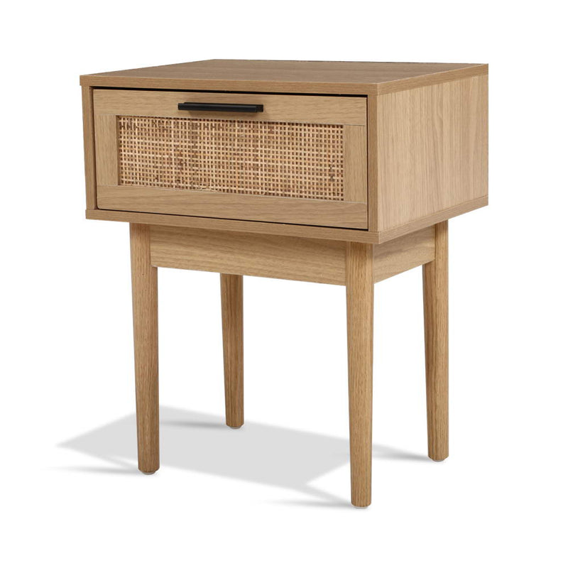 Bedside Tables Table 1 Drawer Storage Cabinet Rattan Wood Nightstand