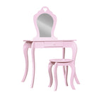 Kids Vanity Dressing Table Stool Set Mirror Drawer Children Makeup Pink