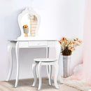 Kids Vanity Dressing Table Stool Set Mirror Drawer Children Makeup White