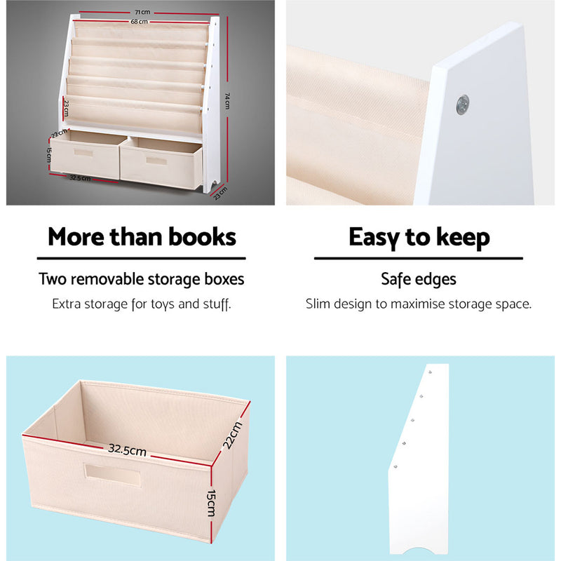 4 tier Kids Bookshelf Wooden Bookcase Children Toy Organiser Display Rack