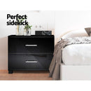 High Gloss Two Drawers Bedside Table - Black