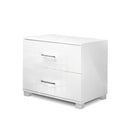 High Gloss Two Drawers Bedside Table - White