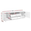 180cm TV Cabinet Stand Entertainment Unit High Gloss Furniture 4 Storage Drawers White