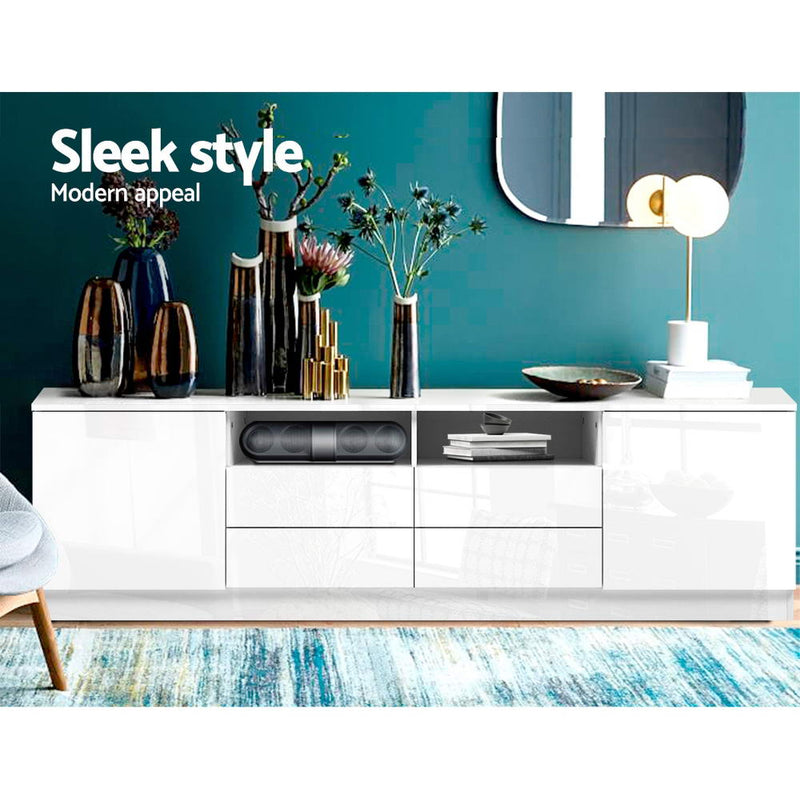 180cm TV Cabinet Stand Entertainment Unit High Gloss Furniture 4 Storage Drawers White