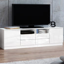 180cm TV Cabinet Stand Entertainment Unit High Gloss Furniture 4 Storage Drawers White