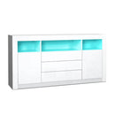 Buffet Sideboard Cabinet 3 Drawers High Gloss Storage Cupboard LED