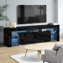 TV Cabinet Entertainment Unit Stand RGB LED Gloss Furniture 160cm Black