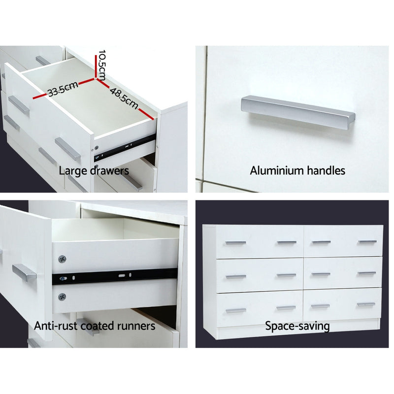 6 Chest of Drawers Cabinet Dresser Tallboy Lowboy Storage Bedroom White