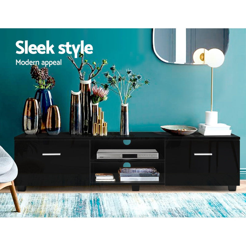 140cm High Gloss TV Cabinet Stand Entertainment Unit Storage Shelf Black