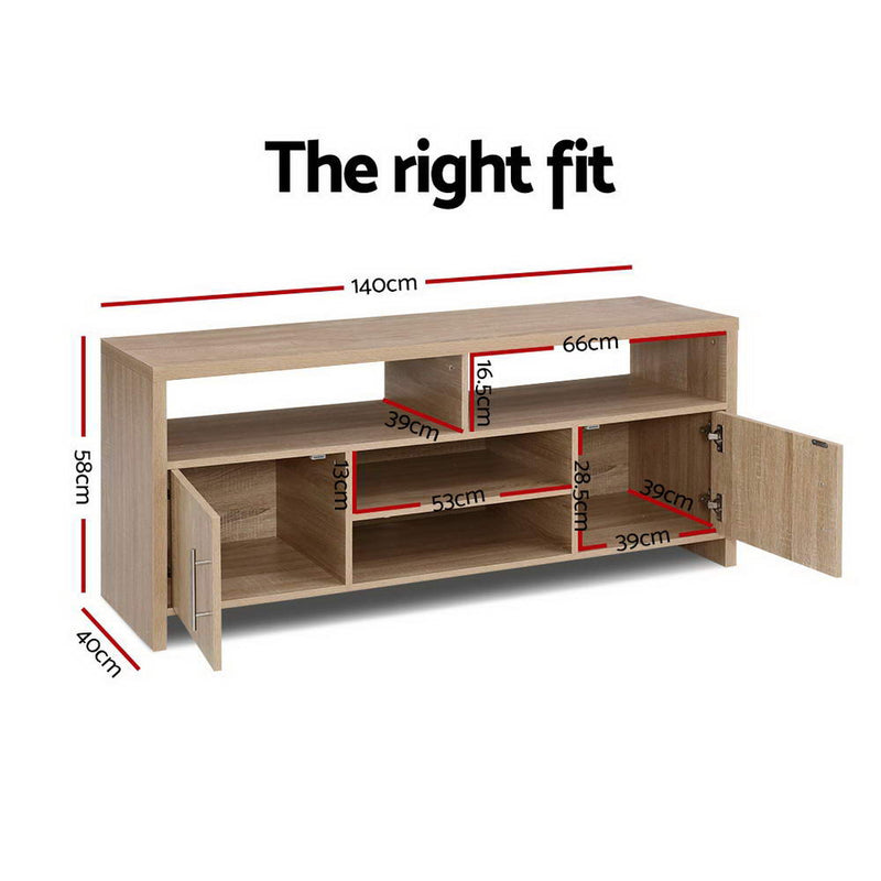 TV Cabinet Entertainment Unit Stand Storage Shelf Sideboard 140cm Oak