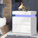 Bedside Tables Side Table Drawers RGB LED High Gloss Nightstand White