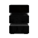 Bedside Table Side Unit RGB LED Lamp 3 Drawers Nightstand Gloss Furniture Black