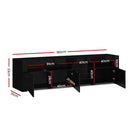 TV Cabinet Entertainment Unit Stand RGB LED Gloss 3 Doors 180cm Black