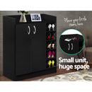 2 Doors Shoe Cabinet Storage Cupboard - Black