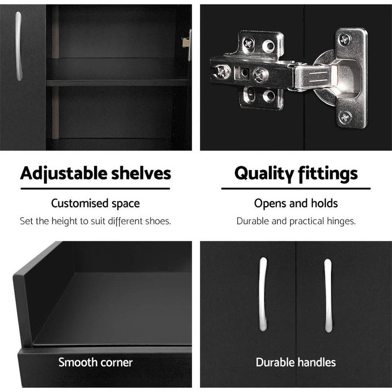 2 Doors Shoe Cabinet Storage Cupboard - Black