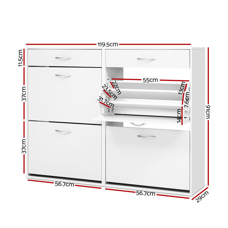36 Pairs Shoe Cabinet Rack Organisers Storage Shelf Drawer Cupboard White