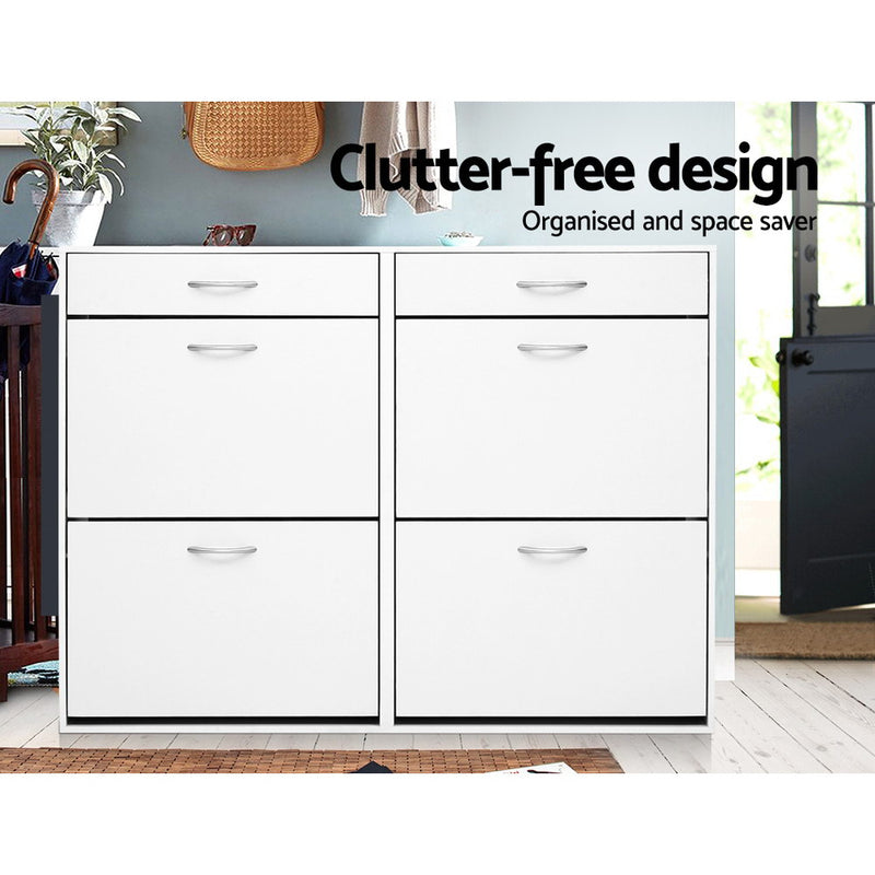 36 Pairs Shoe Cabinet Rack Organisers Storage Shelf Drawer Cupboard White