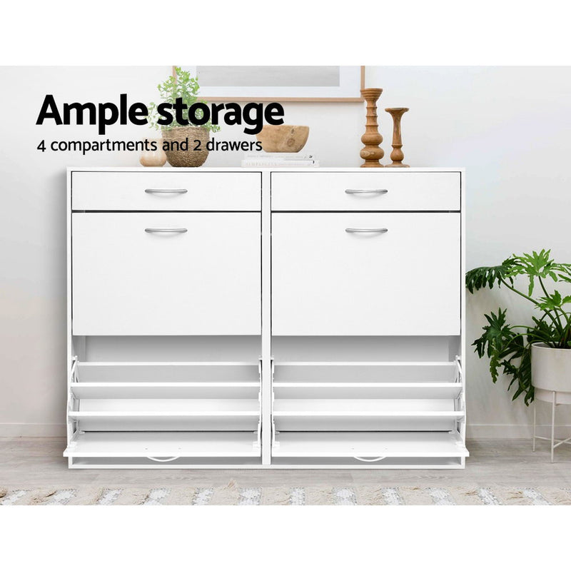 36 Pairs Shoe Cabinet Rack Organisers Storage Shelf Drawer Cupboard White