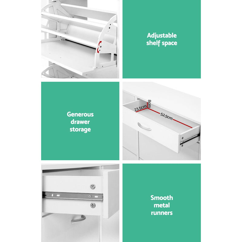 36 Pairs Shoe Cabinet Rack Organisers Storage Shelf Drawer Cupboard White