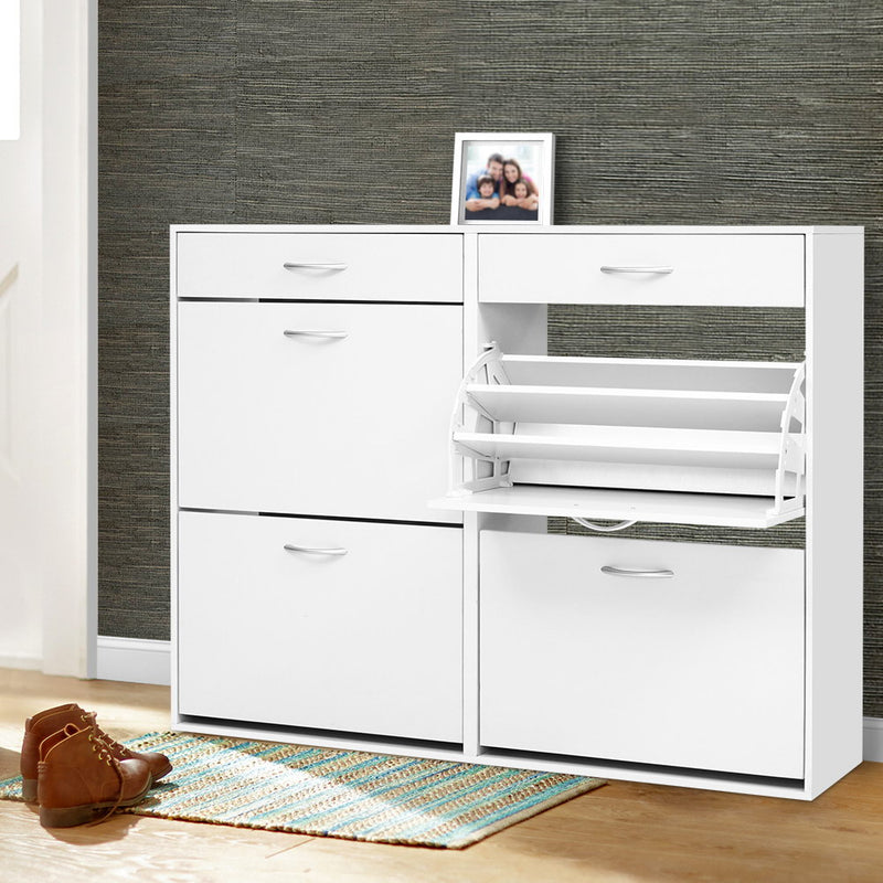 36 Pairs Shoe Cabinet Rack Organisers Storage Shelf Drawer Cupboard White