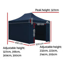 Gazebo Pop Up Marquee 3x4.5m Folding Wedding Tent Gazebos Shade Navy