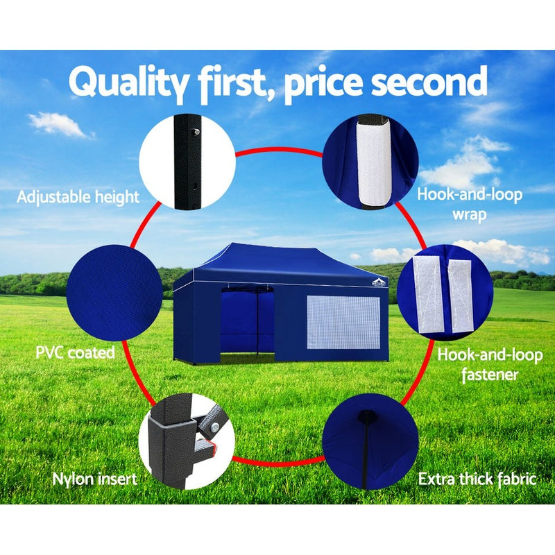 Gazebo Pop Up Marquee 3x6m Folding Wedding Tent Gazebos Shade Blue