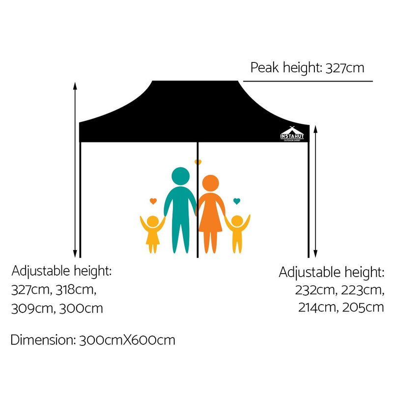 Gazebo Pop Up Marquee 3x6m Outdoor Tent Folding Wedding Gazebos Black
