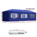 Gazebo 3x9m Outdoor Marquee side Wall Gazebos Tent Canopy Camping Blue 8 Panel
