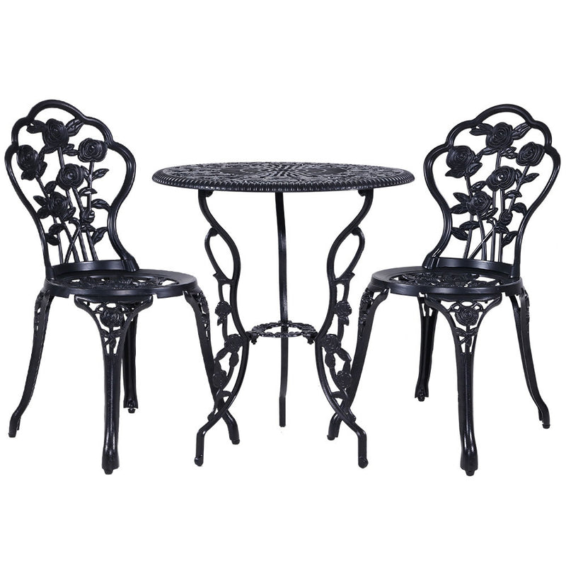 3PC Outdoor Setting Cast Aluminium Bistro Table Chair Patio Black