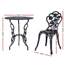 3PC Outdoor Setting Cast Aluminium Bistro Table Chair Patio Black