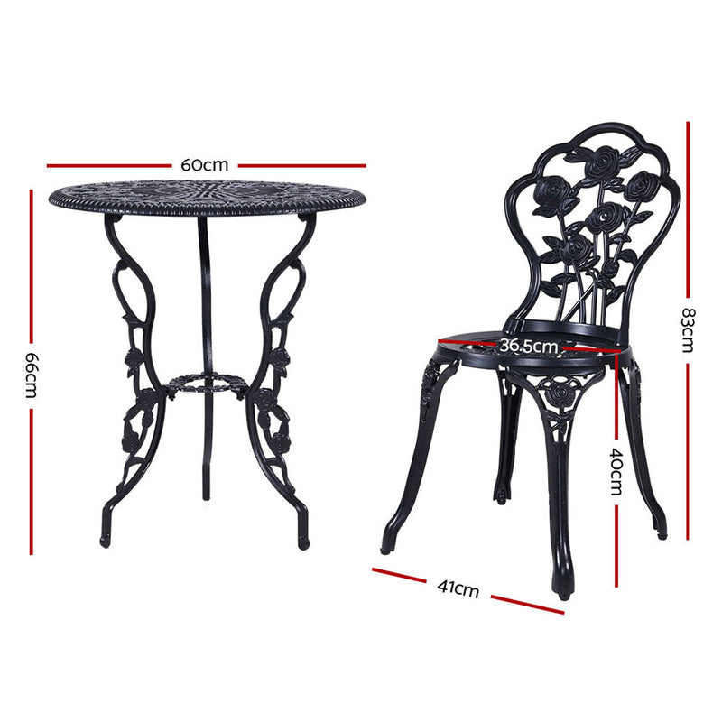 3PC Outdoor Setting Cast Aluminium Bistro Table Chair Patio Black